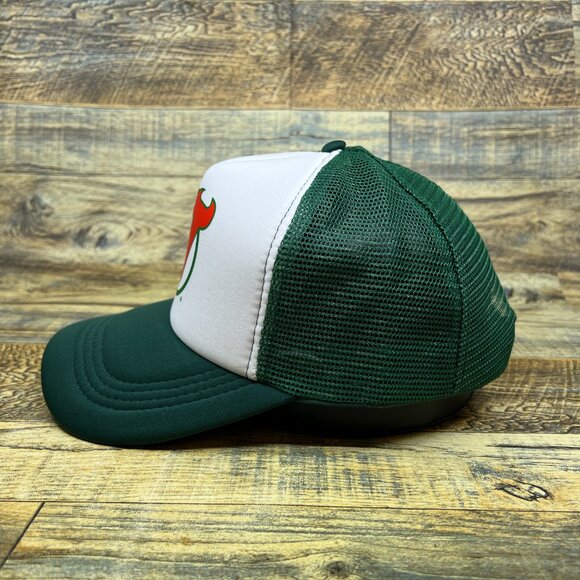 New Jersey Devils Mens Trucker Hat Green Snapback Retro Hockey Logo Ball Cap - Picture 4 of 8